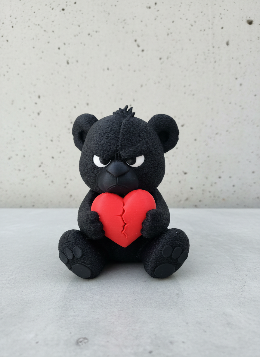 Grumpy Bär mit gebrochenem Herz - 3D Druck - Anti Valentinstag Geschenk - Mürrischer Teddybär Figur