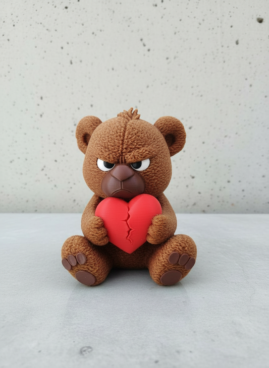 Grumpy Bär mit gebrochenem Herz - 3D Druck - Anti Valentinstag Geschenk - Mürrischer Teddybär Figur